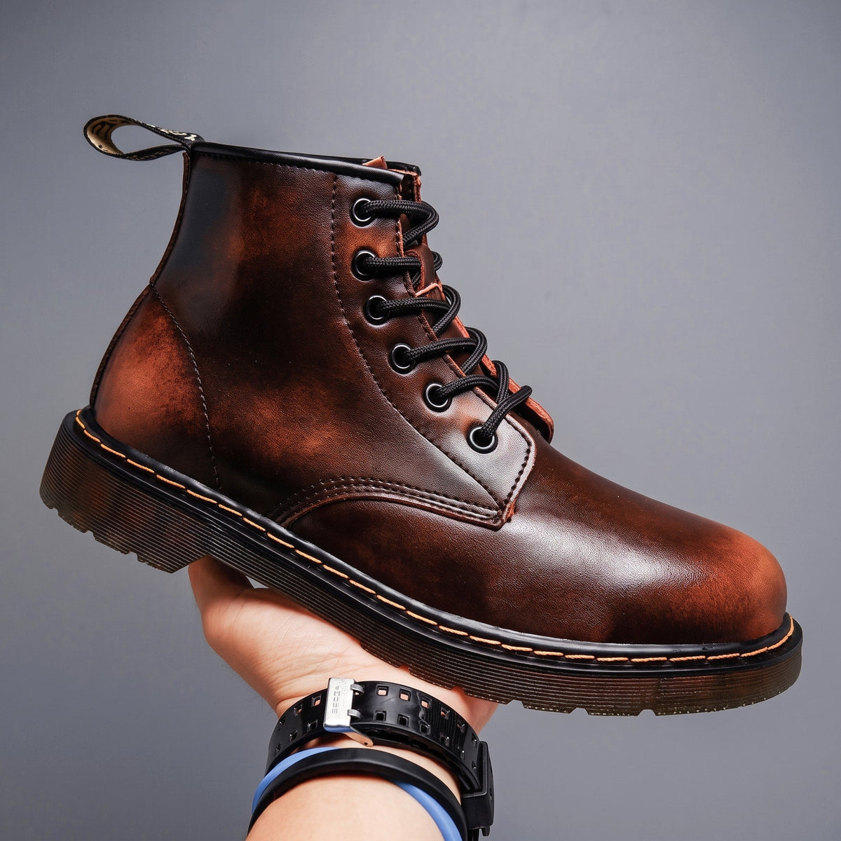Sebastian - Men's Vintage Ombre Lace-Up Ankle Boots with Stitched Sole