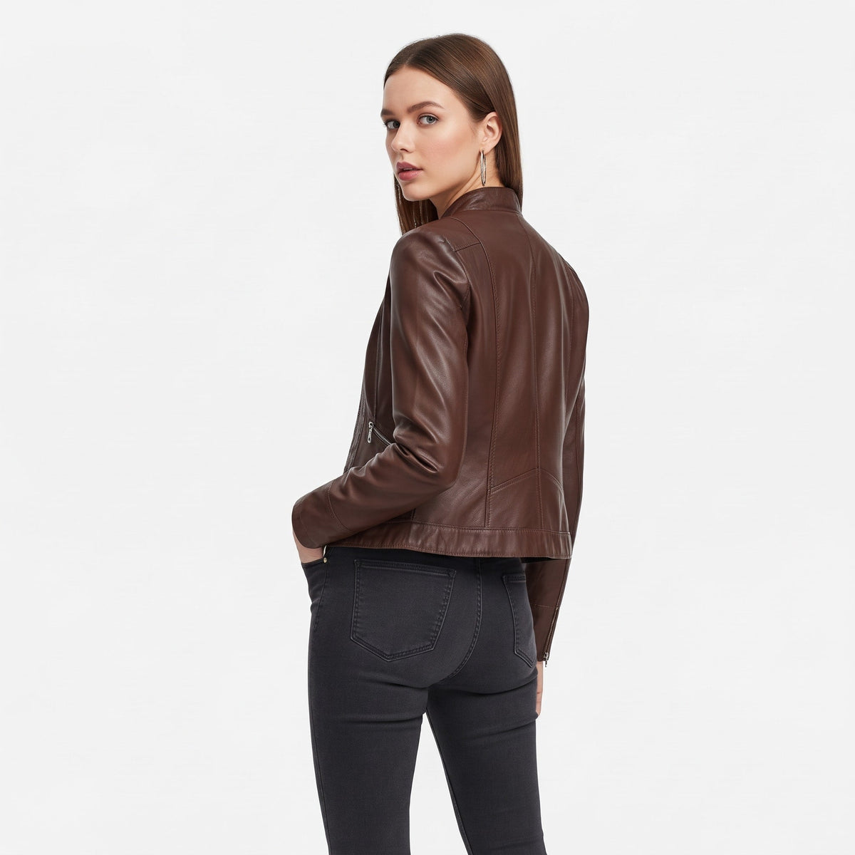 Charlotte - Women's Cropped Moto Jacket with Zip Pockets