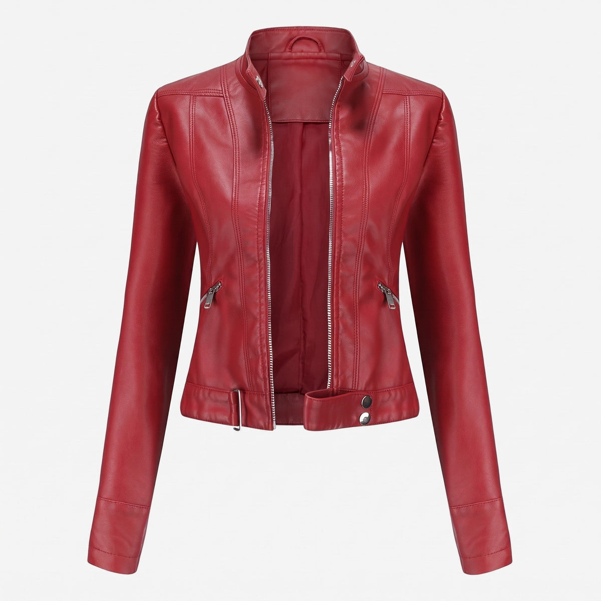 Charlotte - Women's Cropped Moto Jacket with Zip Pockets