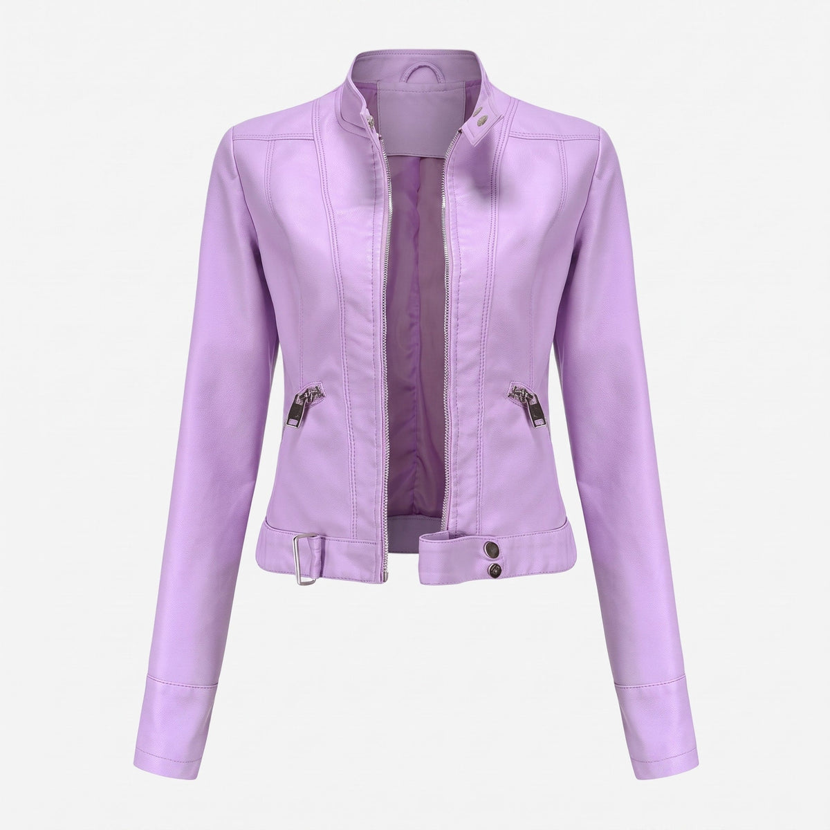 Charlotte - Women's Cropped Moto Jacket with Zip Pockets