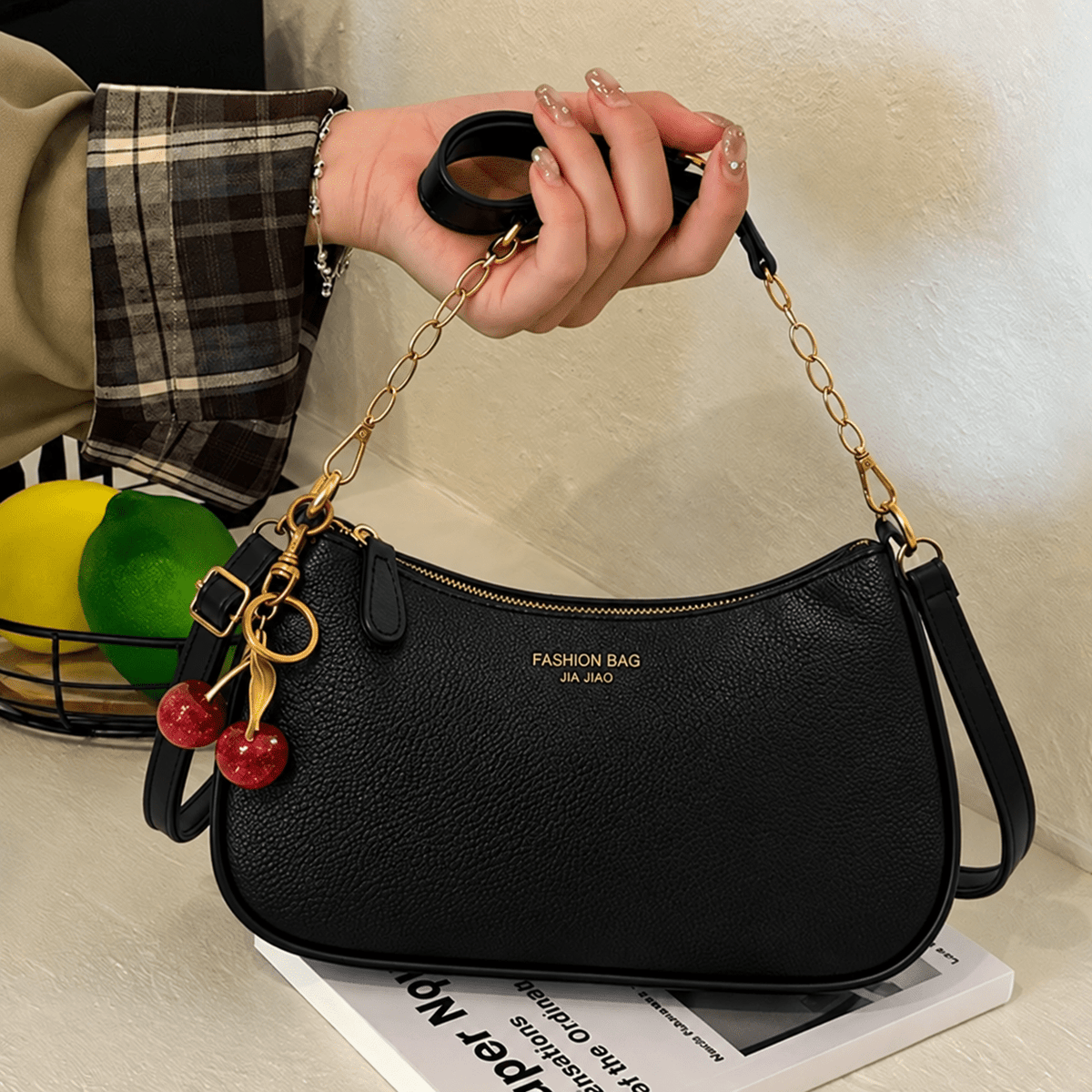 Sophia – Women’s Chain Strap Hobo Bag with Cherry Charm