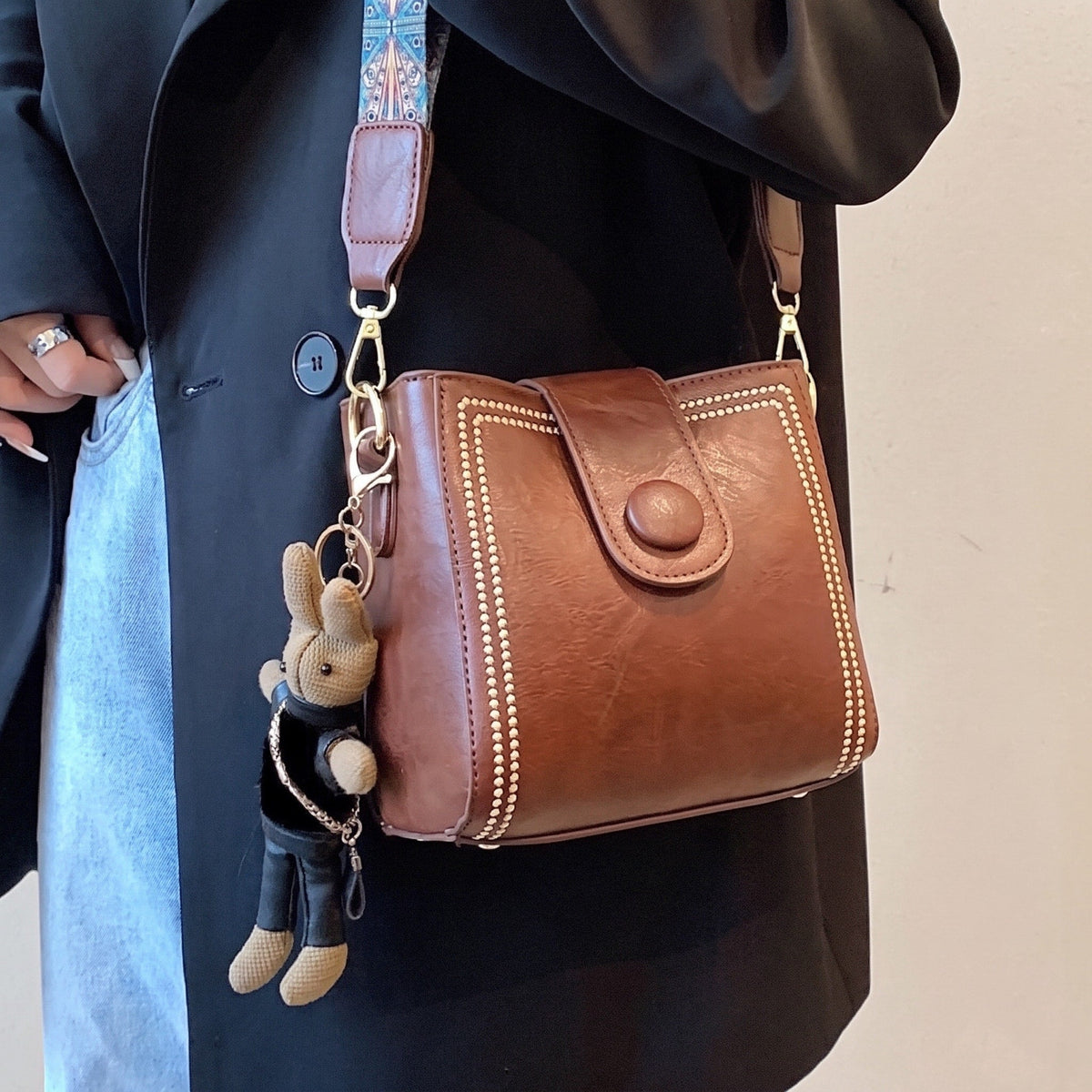 Emma – Women’s Studded Crossbody Bag with Wide Strap