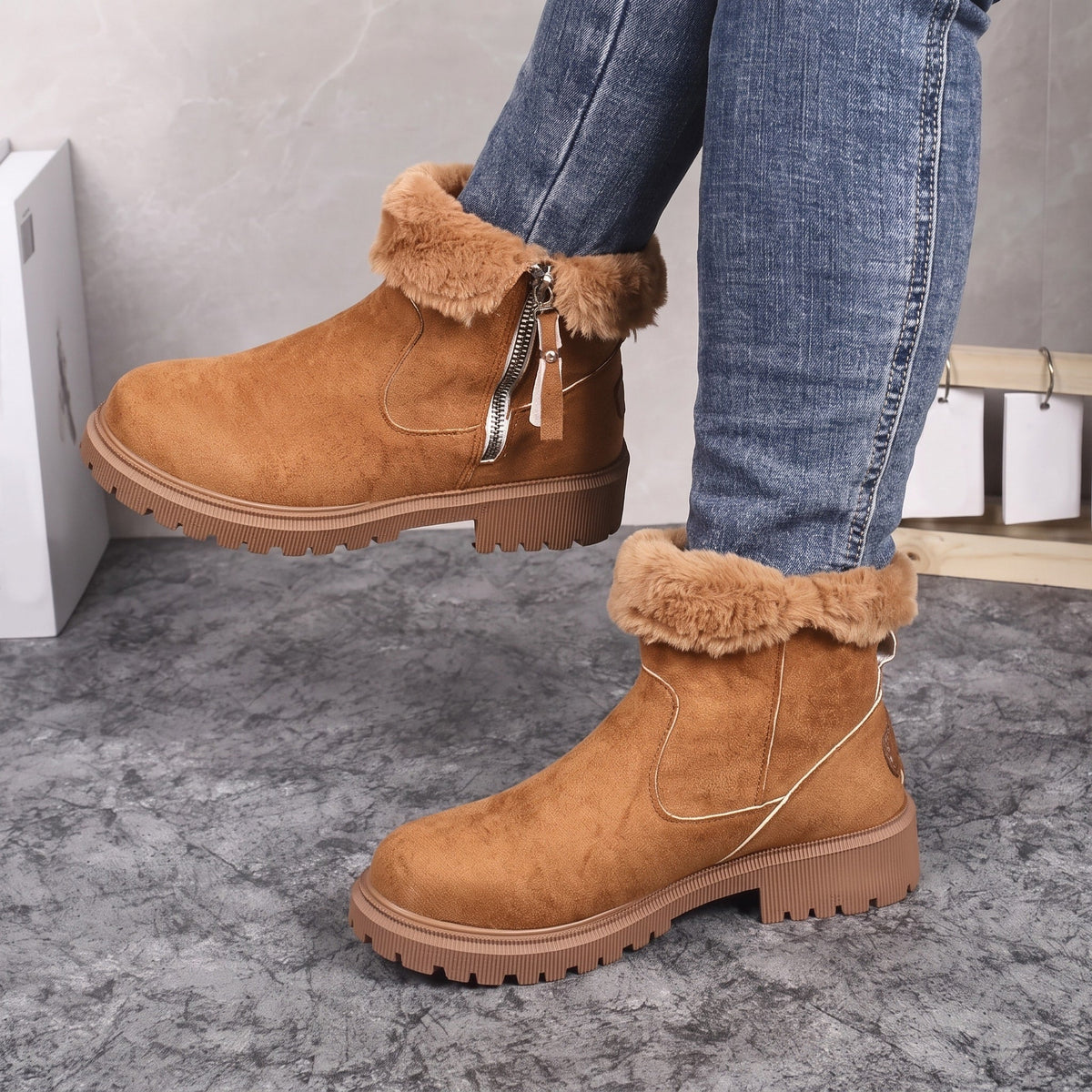 Harper - Women's Platform Ankle Boots with Zip Closure