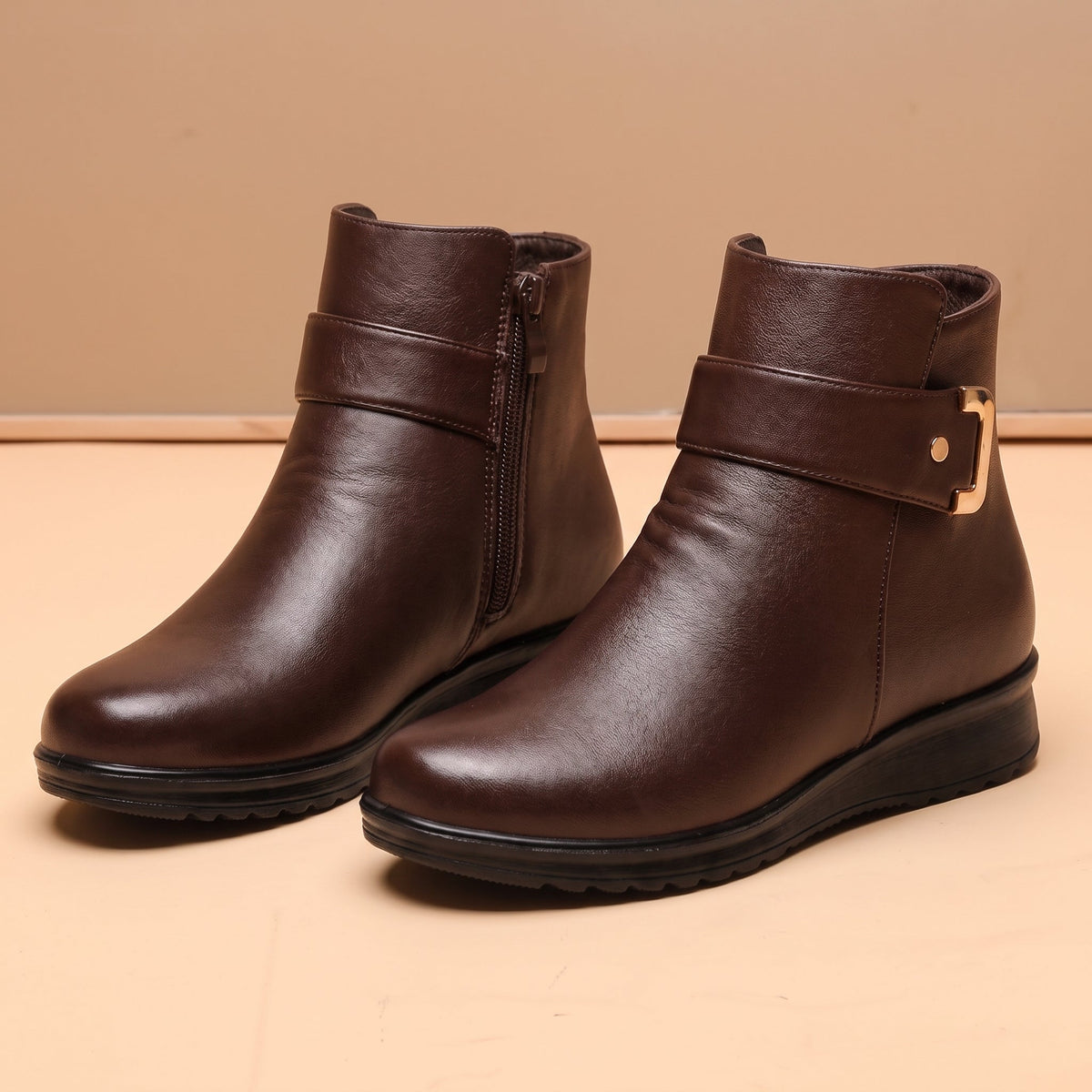 Clara - Women's Orthopedic Fur-Lined Ankle Boots with Buckle Strap