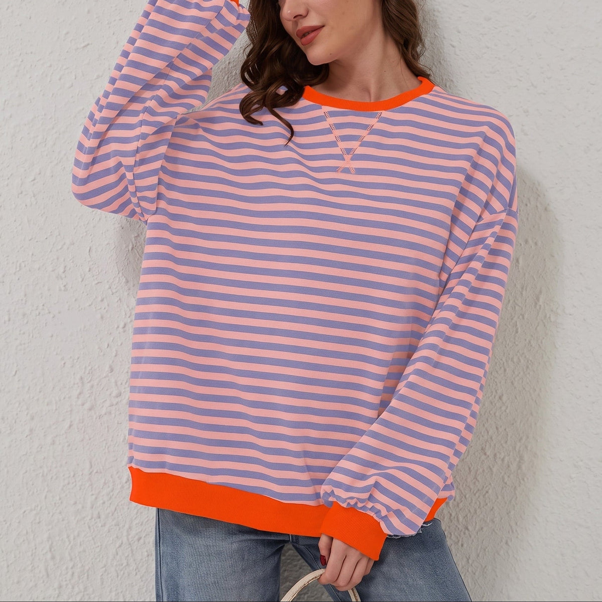Sophie – Women’s Oversized Striped Sweater with Contrast Trim