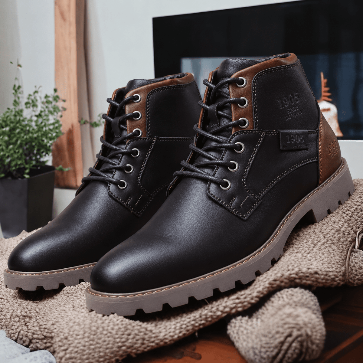 Marcus - Men’s High-Top Lace-Up Chunky Sole Ankle Boots