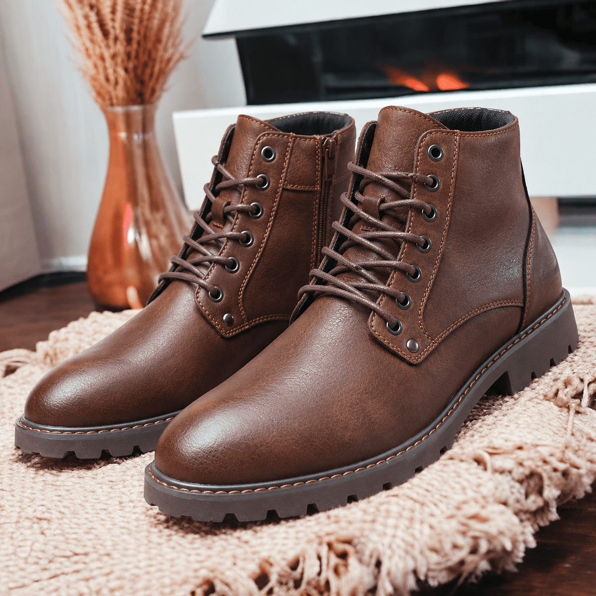 Marcus - Men’s High-Top Lace-Up Chunky Sole Ankle Boots