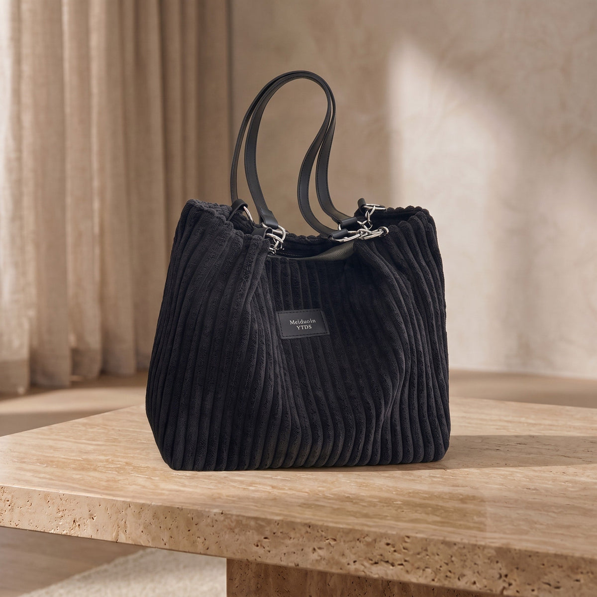 Emma – Women’s Corduroy Shoulder Bag with Chain Strap
