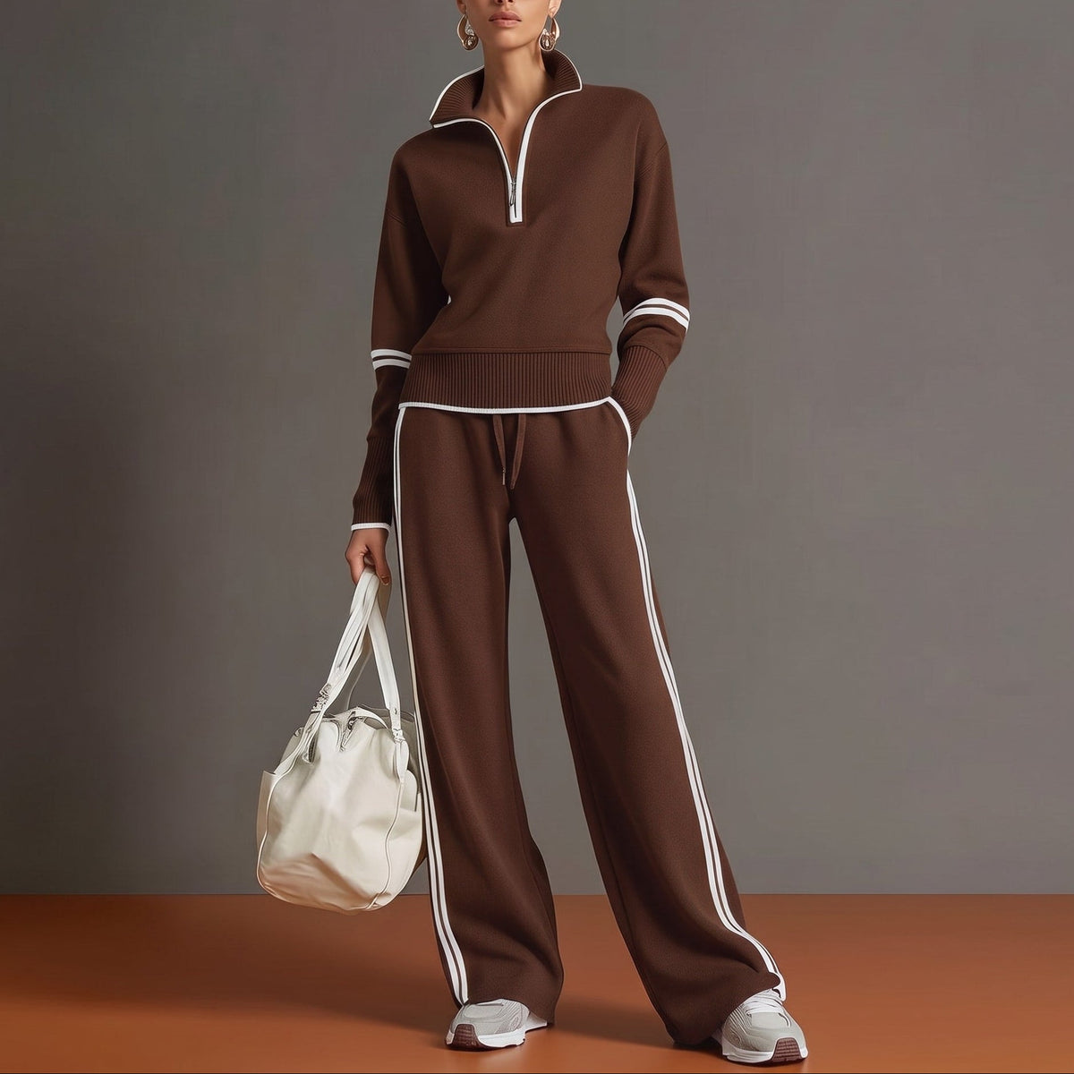 Amelia – Women’s Half-Zip Sweatshirt and Wide-Leg Pants Set