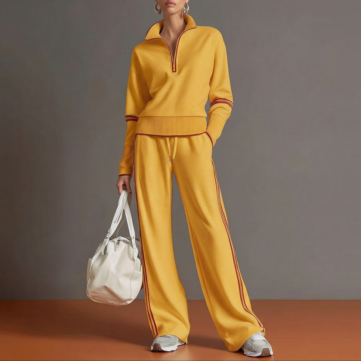 Amelia – Women’s Half-Zip Sweatshirt and Wide-Leg Pants Set