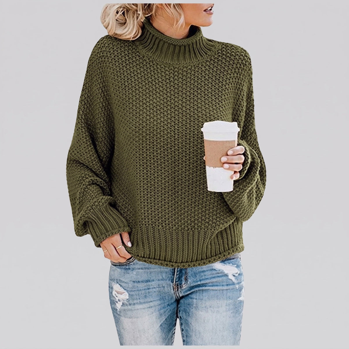 Olivia – Women’s Oversized Turtleneck Knit Sweater