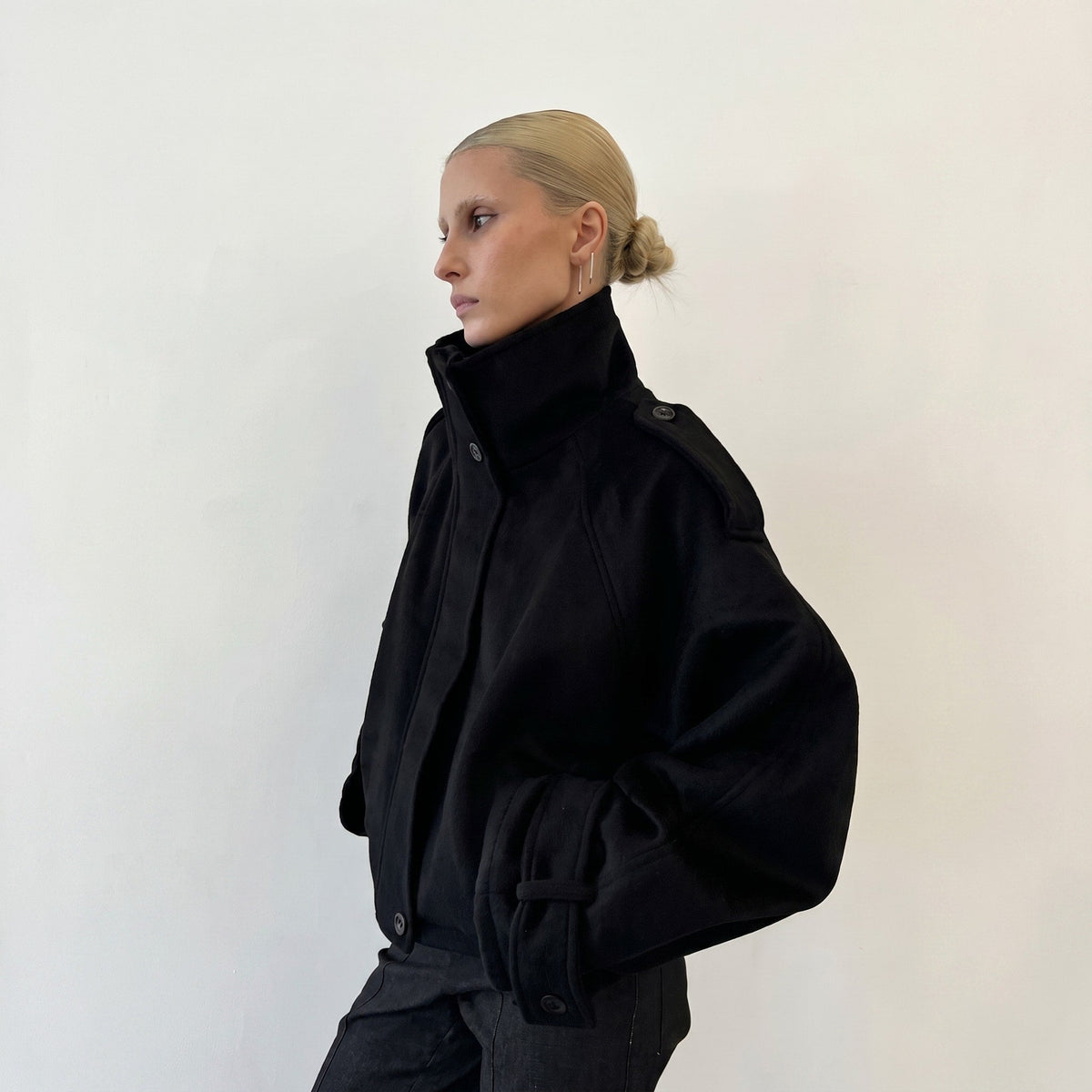 Elena - Women's Oversized Wool Look Jacket with Stand Collar