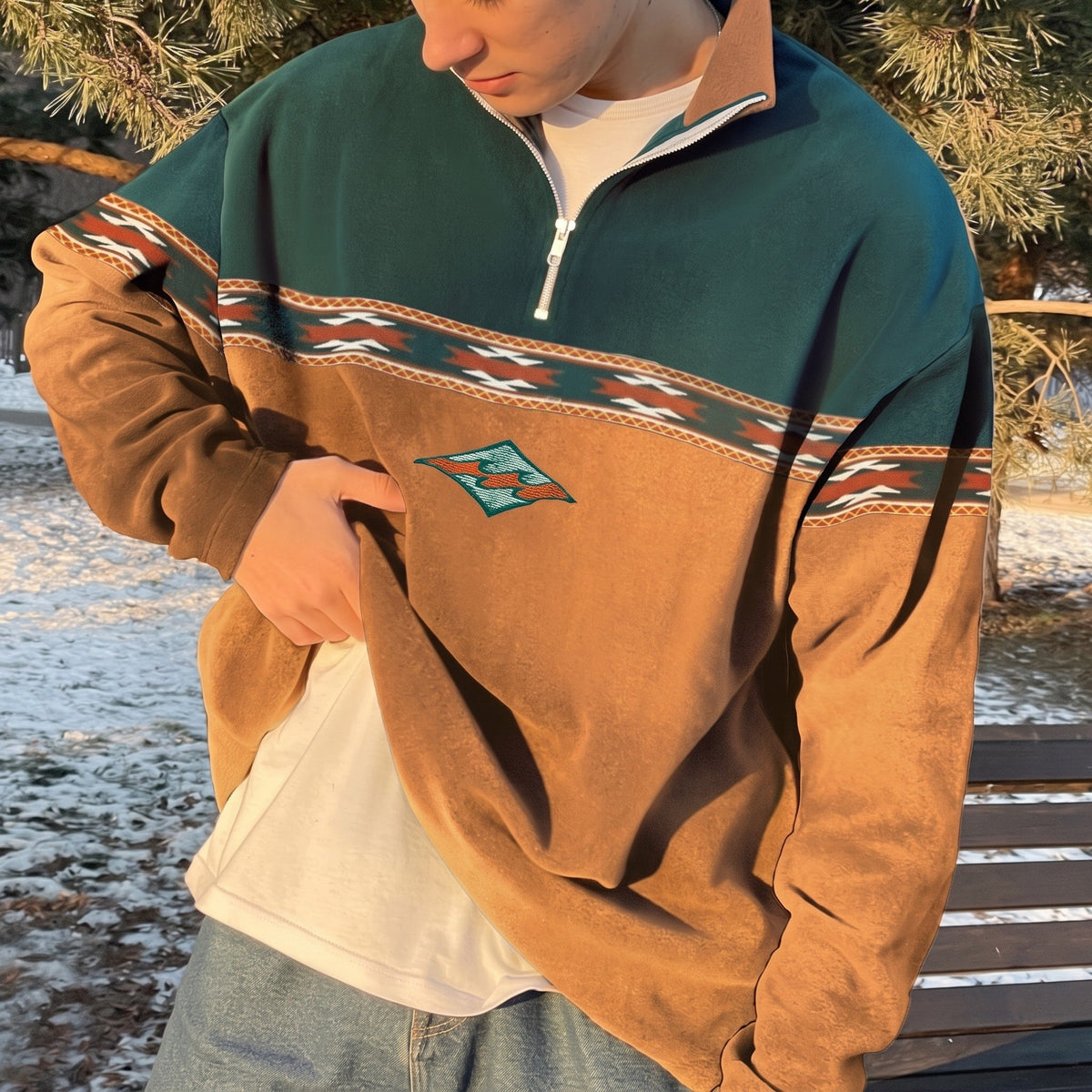 Elijah – Men’s Southwestern Print Quarter-Zip Pullover