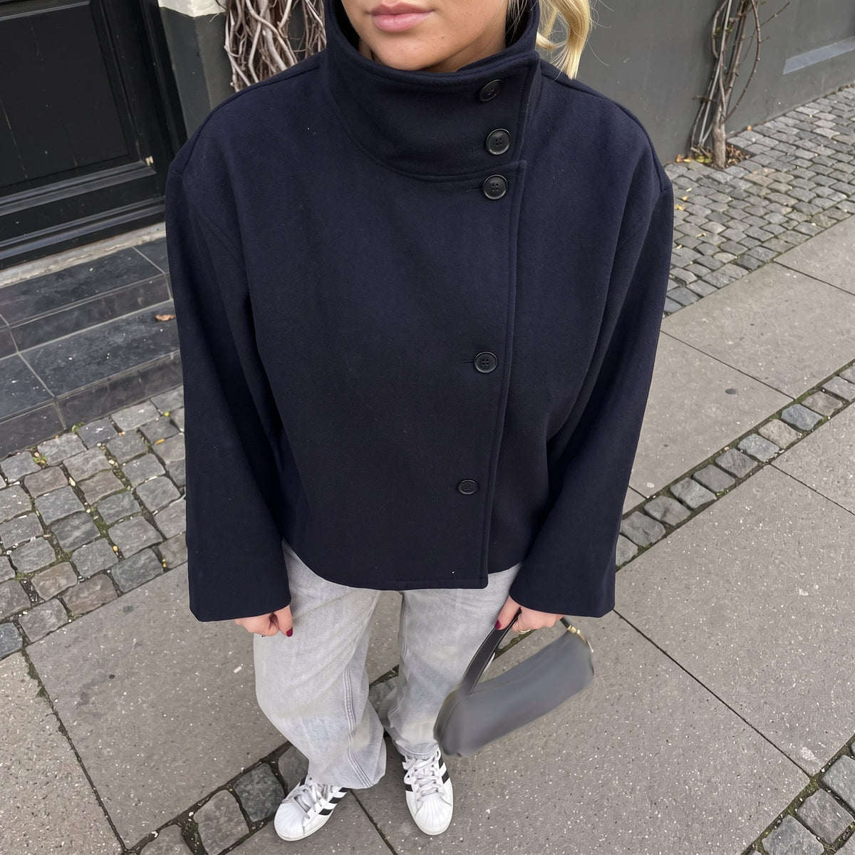 Elise - Women's Transitional Oversized Stand Collar Button-Front Jacket