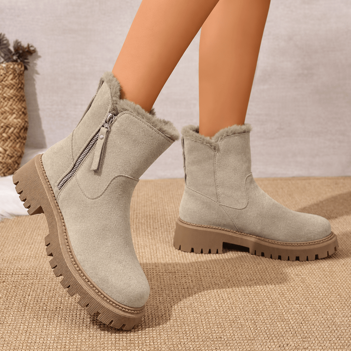 Rowan - Women's Orthopaedic Shearling-Trim Side Zip Ankle Boots