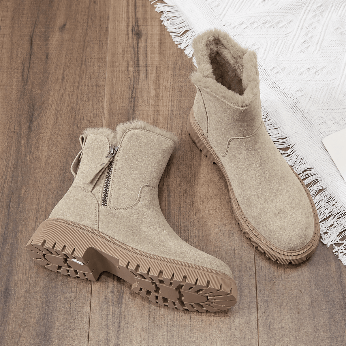 Rowan - Women's Orthopaedic Shearling-Trim Side Zip Ankle Boots