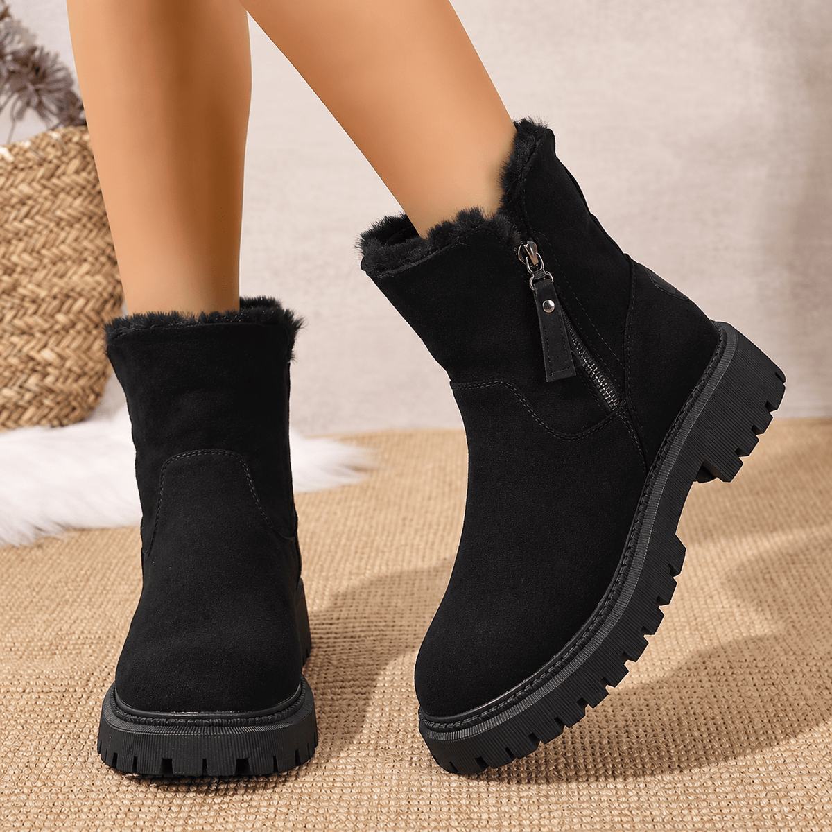 Rowan - Women's Orthopaedic Shearling-Trim Side Zip Ankle Boots