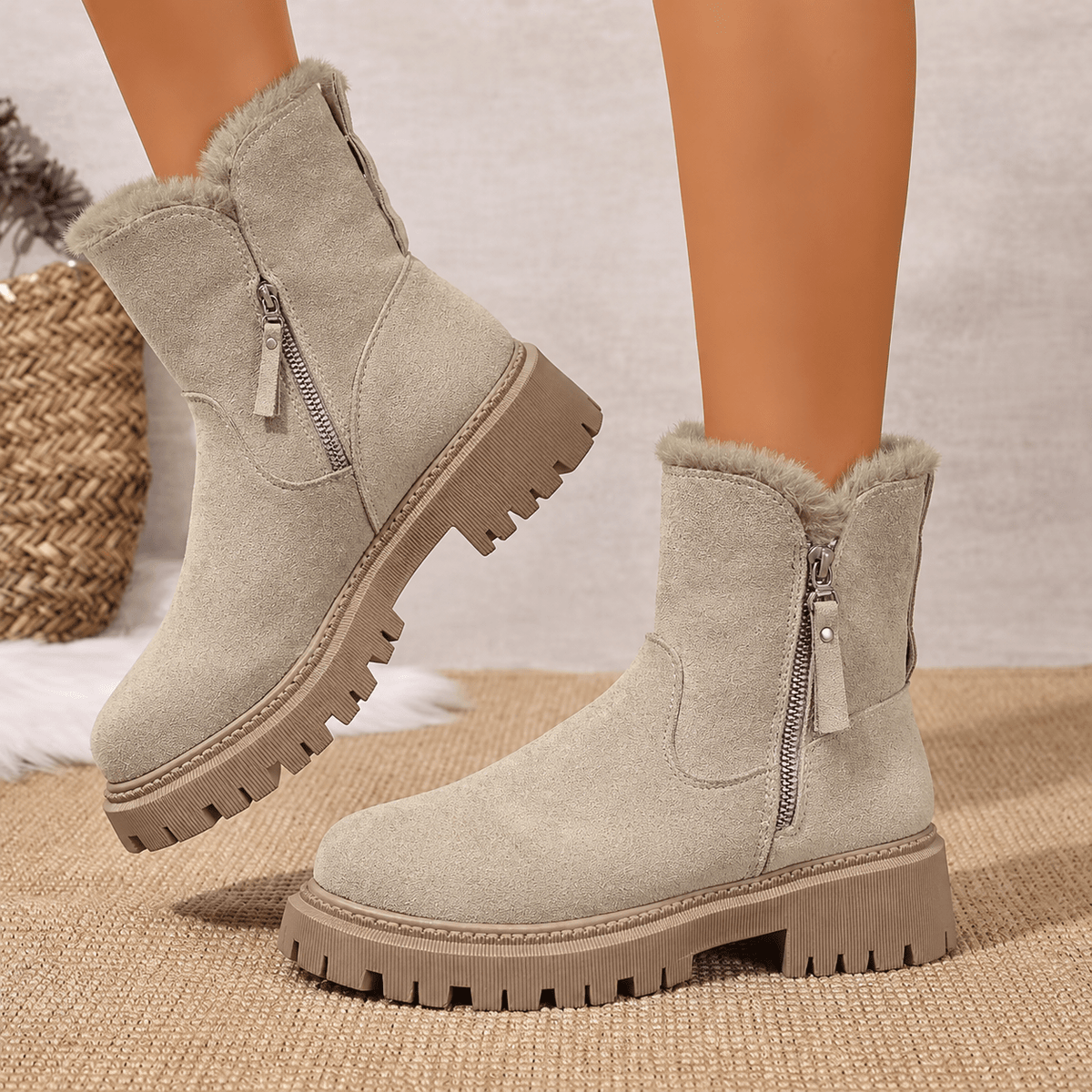 Rowan - Women's Orthopaedic Shearling-Trim Side Zip Ankle Boots