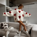 Emma - Women's Oversized Heart Print Knit Sweater