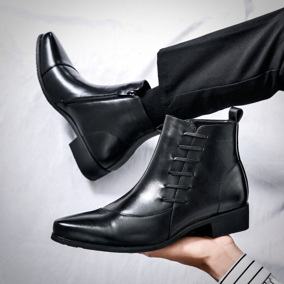 Samuel - Men's Lace-Up Ankle Boots with Brogue Stitching Detail