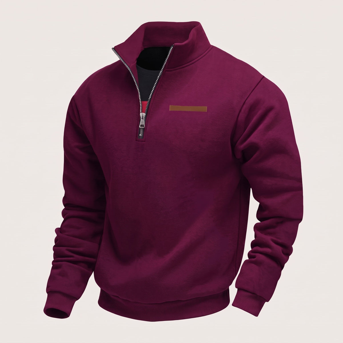 Marcus - Men's Quarter-Zip Fleece Sweatshirt with Leather-Trim Pocket
