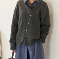 Fia - Women's Asymmetric Button Front Cardigan with Ribbed Trim