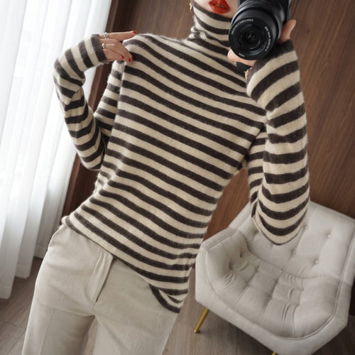 Harper - Women's Striped Turtleneck Sweater with Ribbed Cuffs