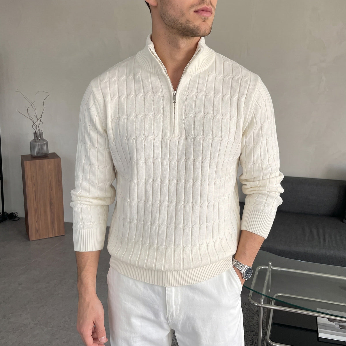 Henry – Men’s Cable-Knit Quarter-Zip Mock Neck Sweater