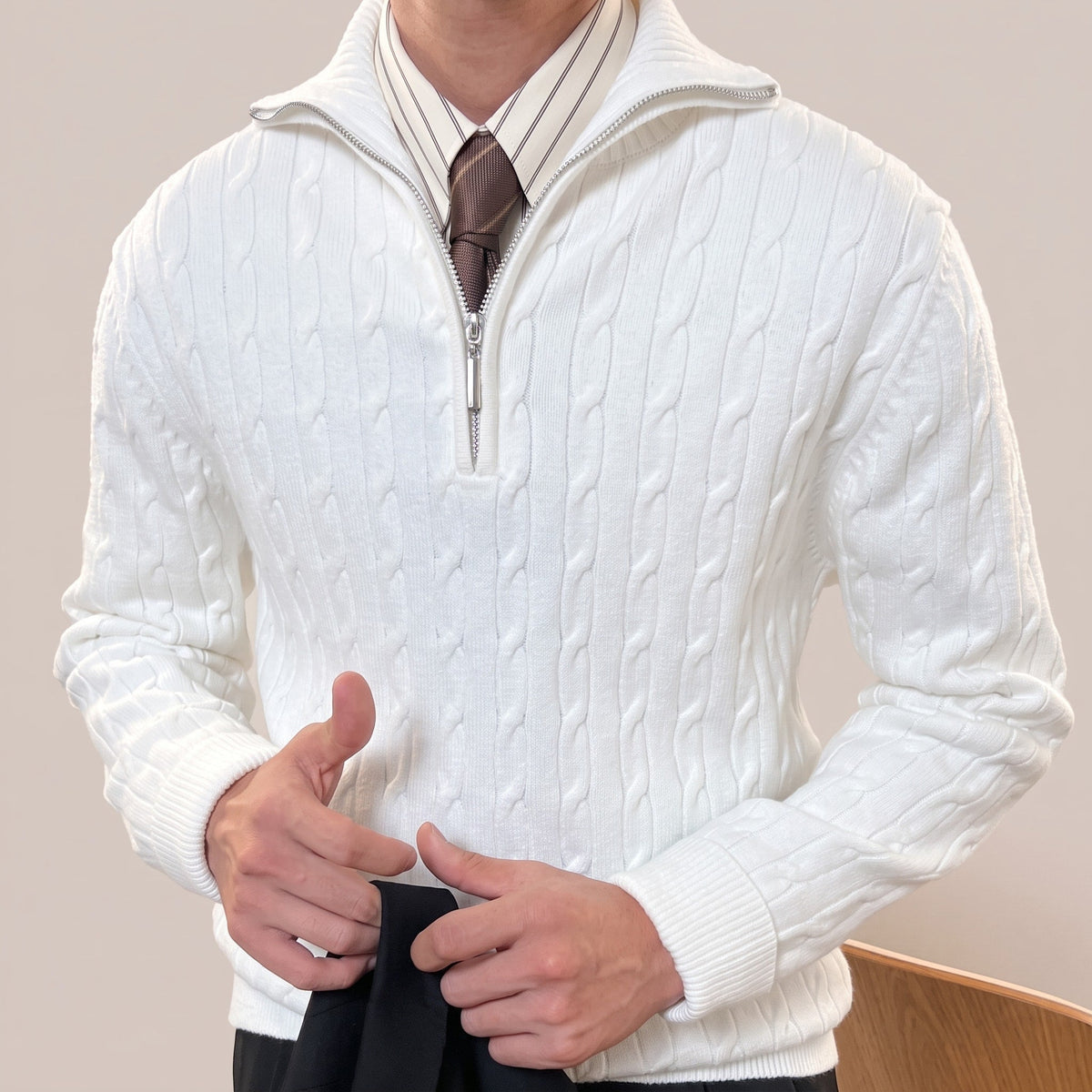 Henry – Men’s Cable-Knit Quarter-Zip Mock Neck Sweater