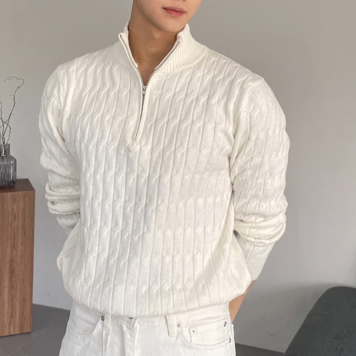Henry – Men’s Cable-Knit Quarter-Zip Mock Neck Sweater