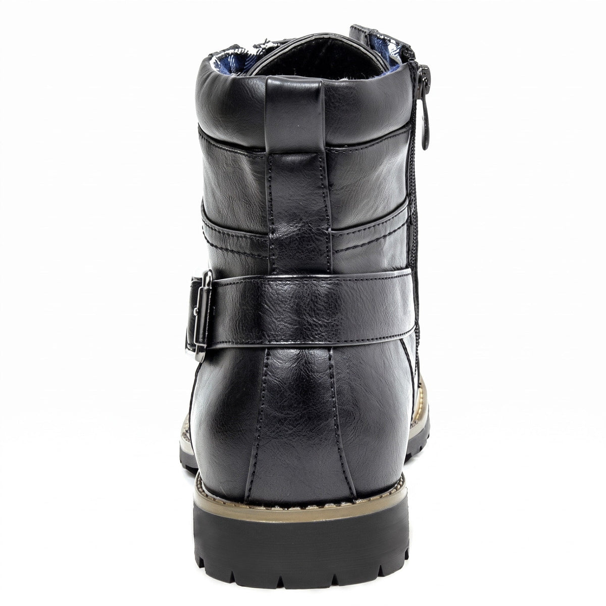 Marcus - Men's Lace-Up Side Zip Combat Boot with Buckle Strap