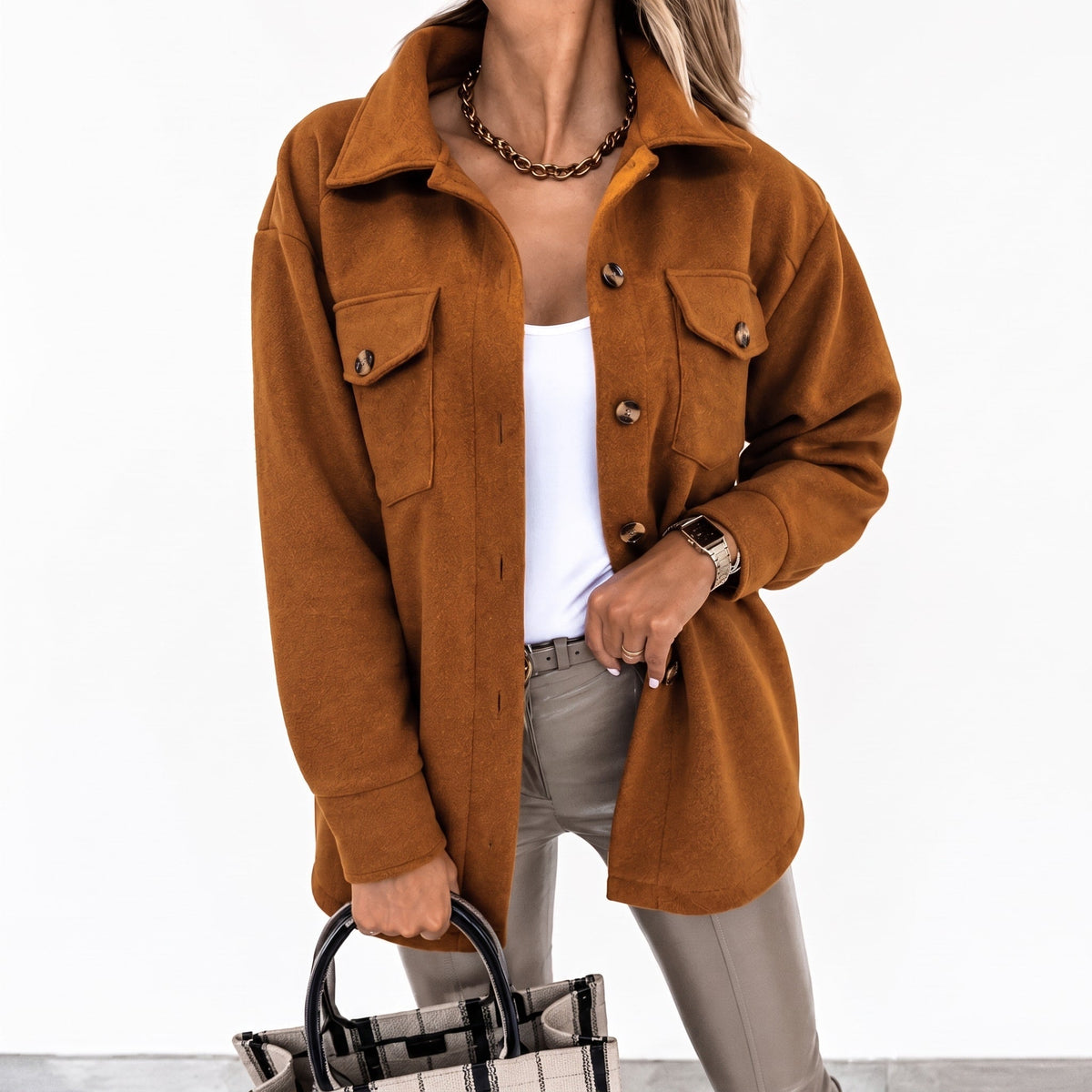 Isabelle - Women's Shirt Jacket with Chest Pockets and Button-Front Closure