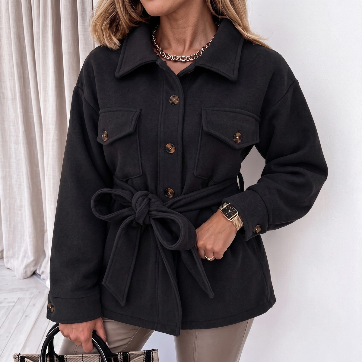 Isabelle - Women's Shirt Jacket with Chest Pockets and Button-Front Closure