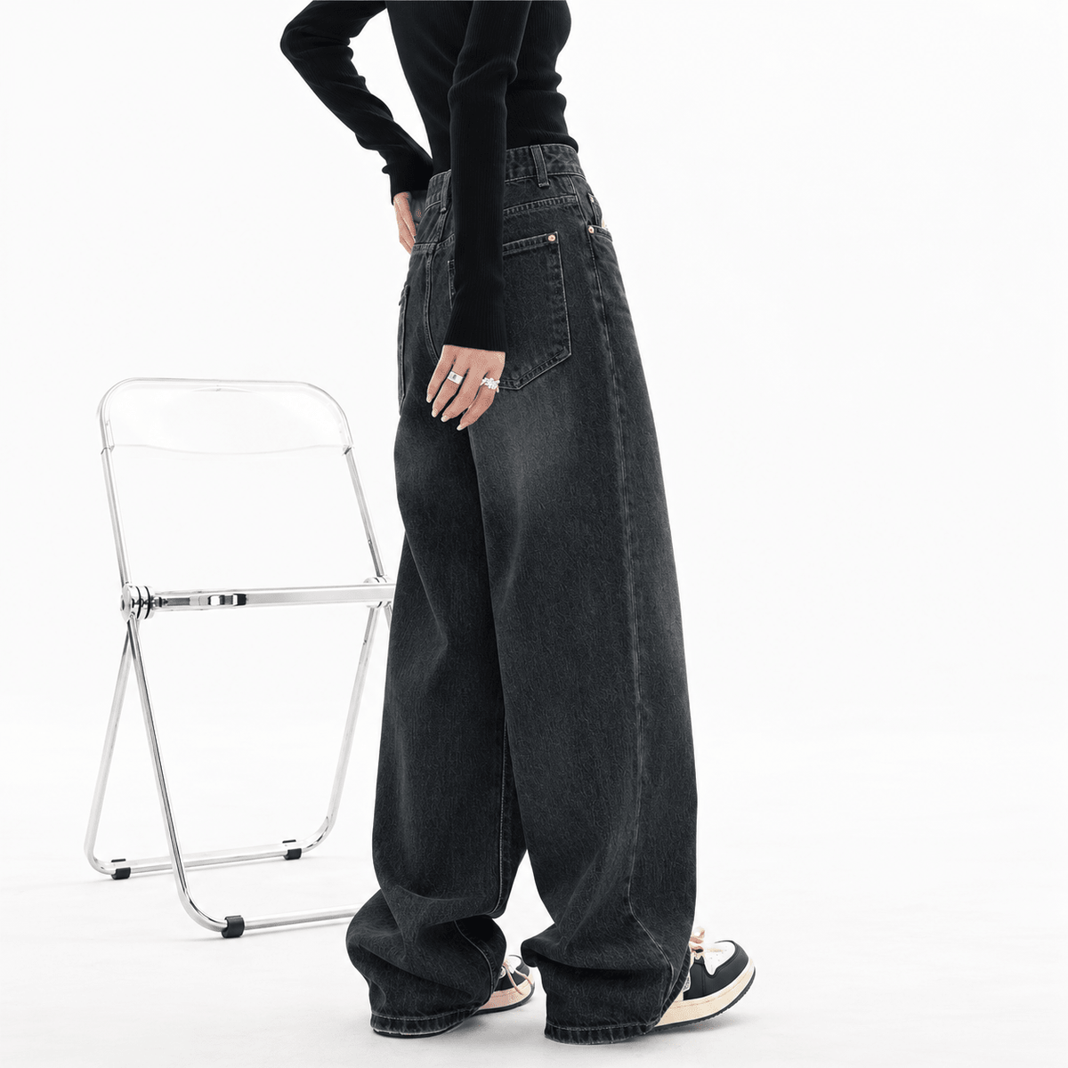 Mia - Women's High-Waisted Wide-Leg Washed Baggy Jeans