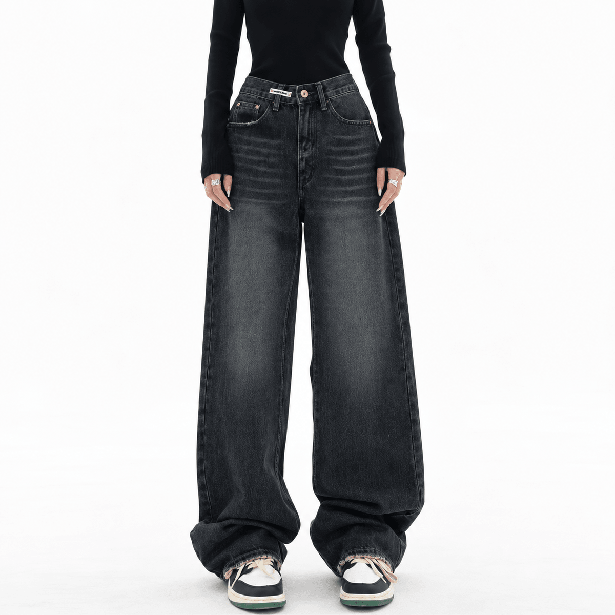 Mia - Women's High-Waisted Wide-Leg Washed Baggy Jeans