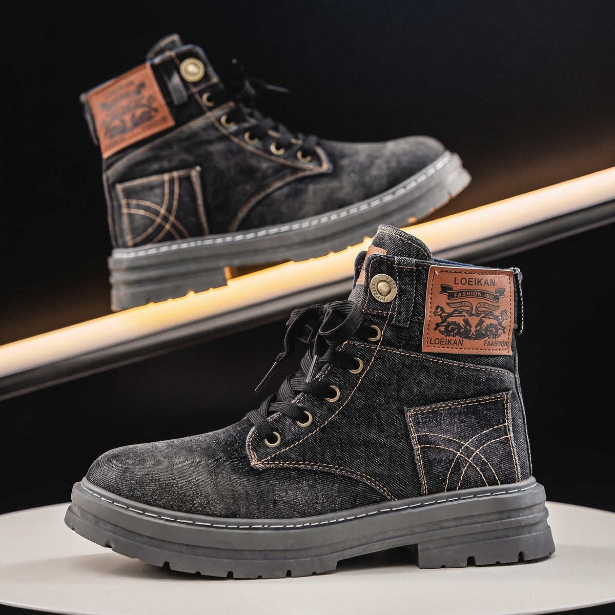 Jack - Men's Lace-Up Chunky Sole Combat Boots with Padded Collar