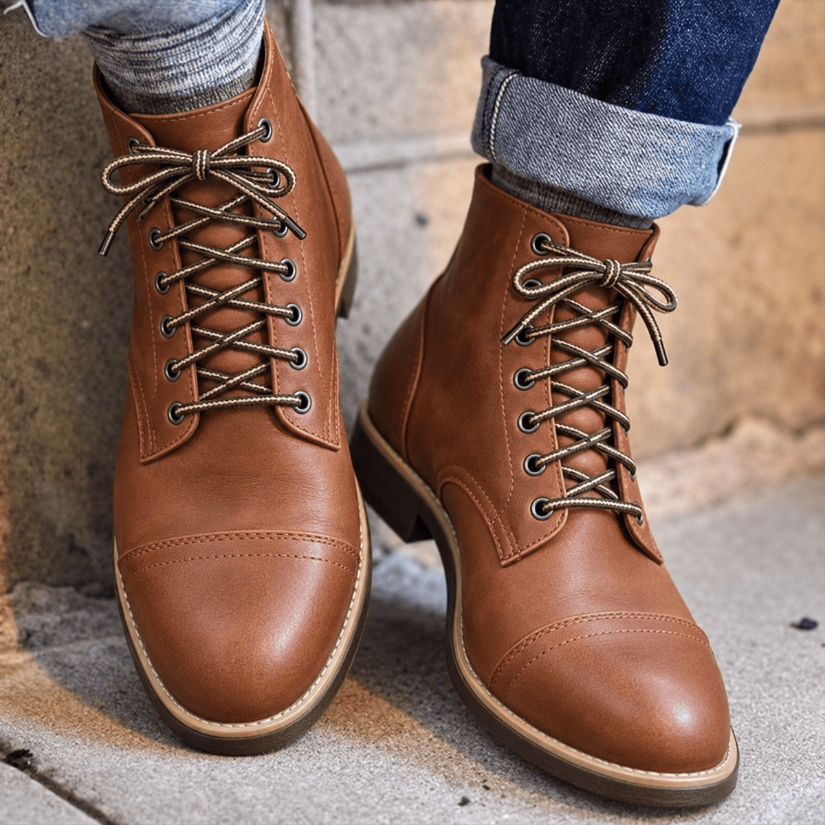 Jonas - Men's Lace-Up Ankle Boots with Cap Toe