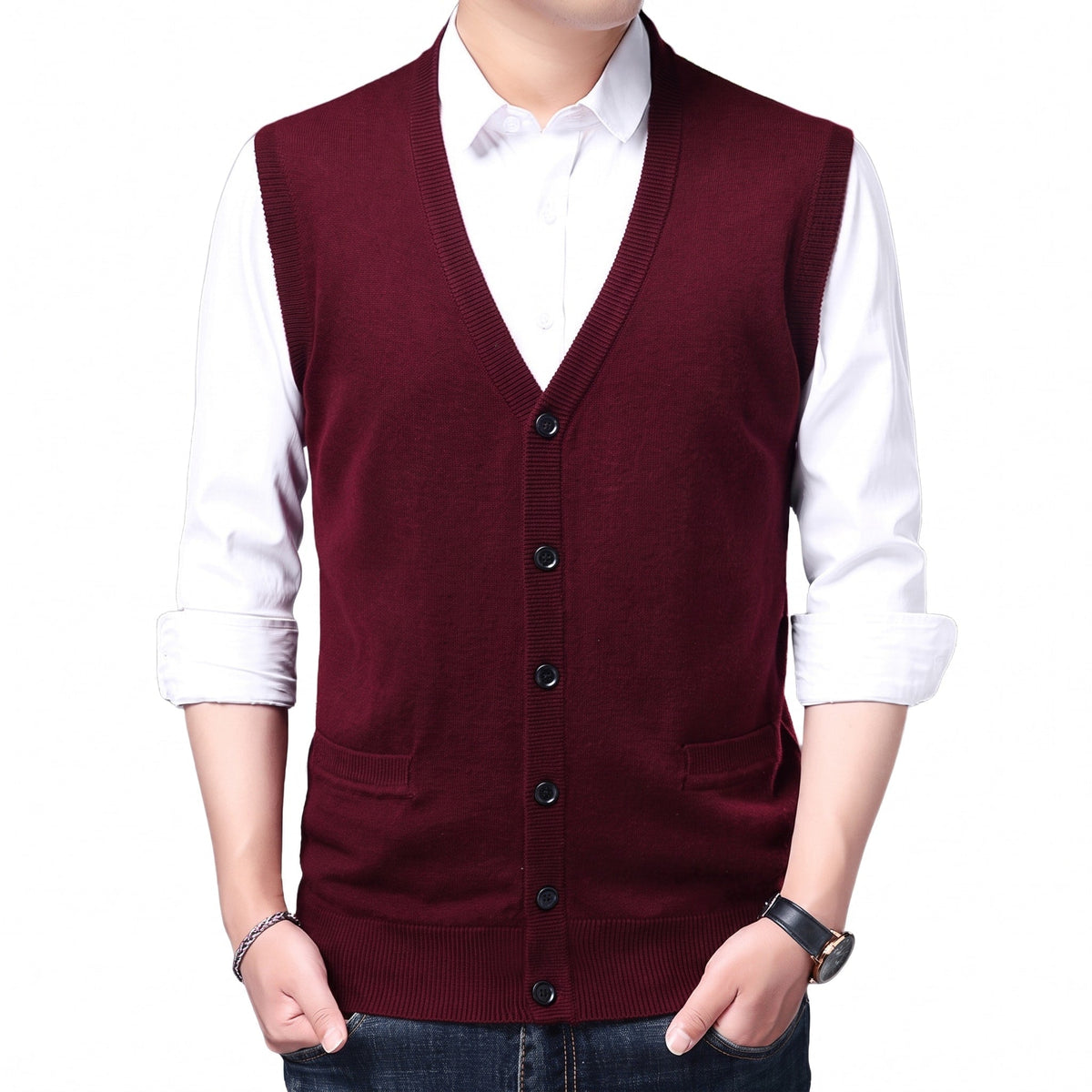James - Men's Button-Front Knit Sweater Vest with V-Neck