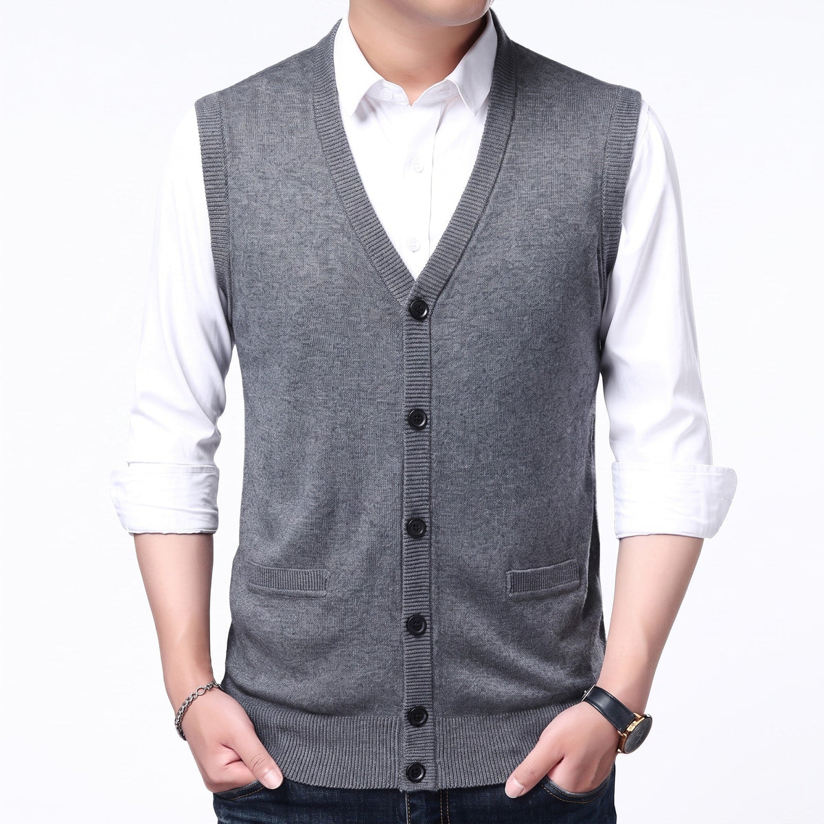 James - Men's Button-Front Knit Sweater Vest with V-Neck
