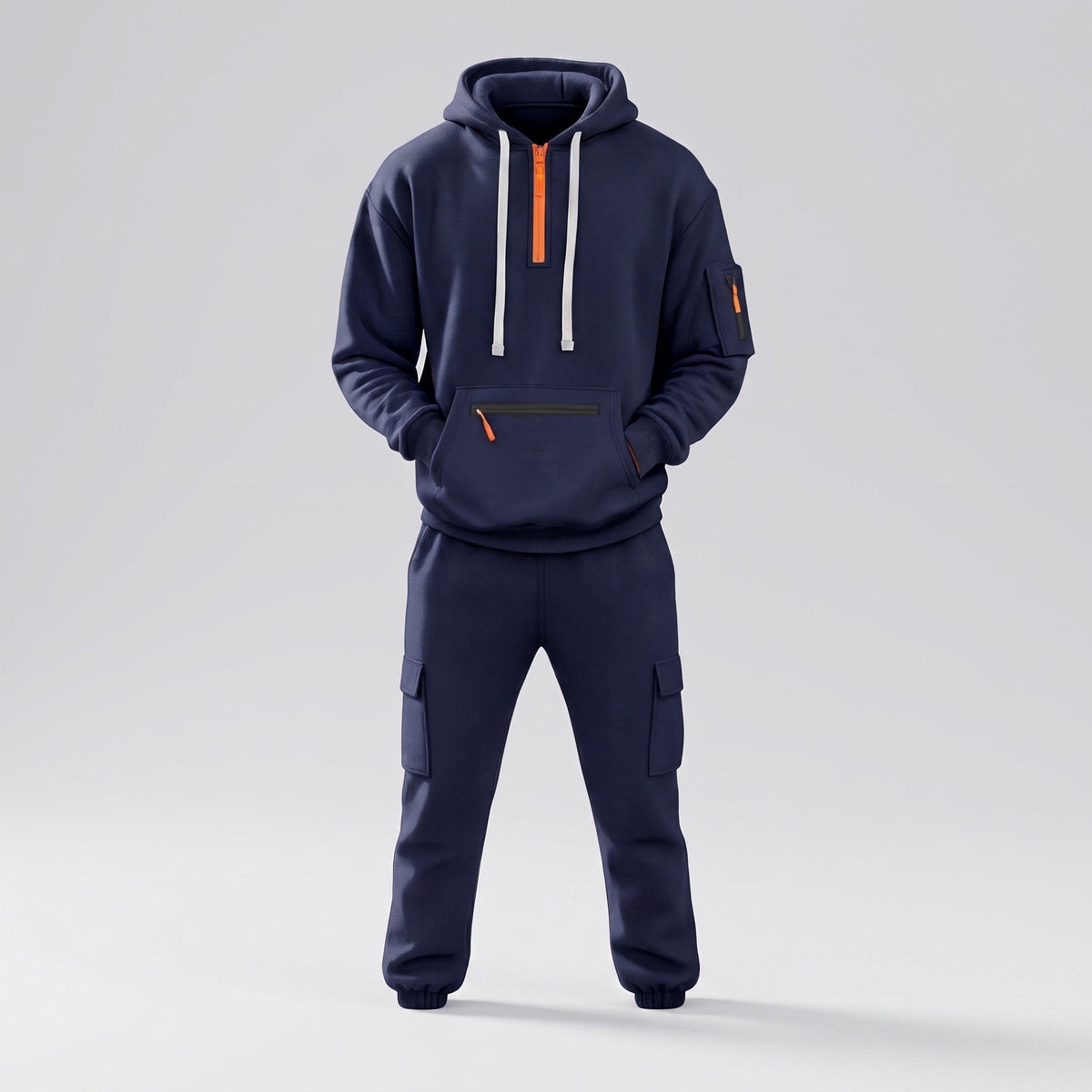 James - Men's Half-Zip Hoodie and Cargo Jogger Two-Piece Tracksuit Set