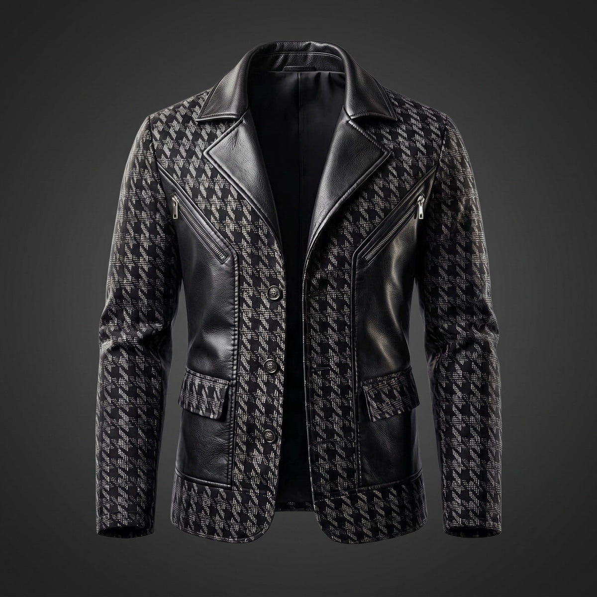 James - Men's Houndstooth Panel Jacket with Contrast Sleeves