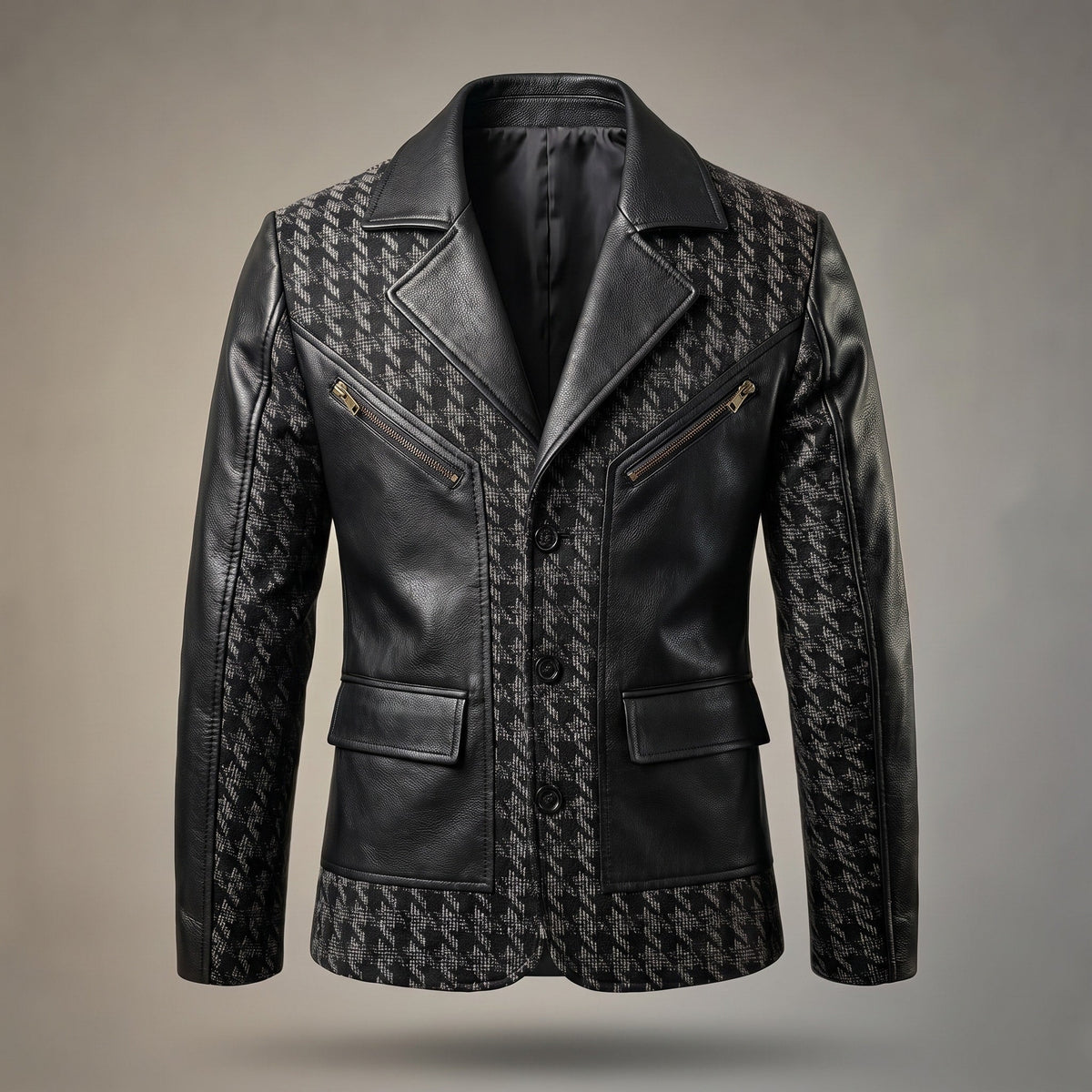 James - Men's Houndstooth Panel Jacket with Contrast Sleeves