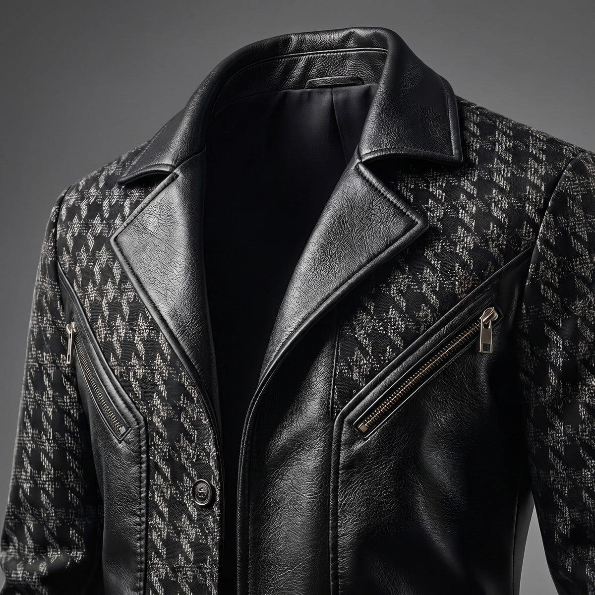 James - Men's Houndstooth Panel Jacket with Contrast Sleeves