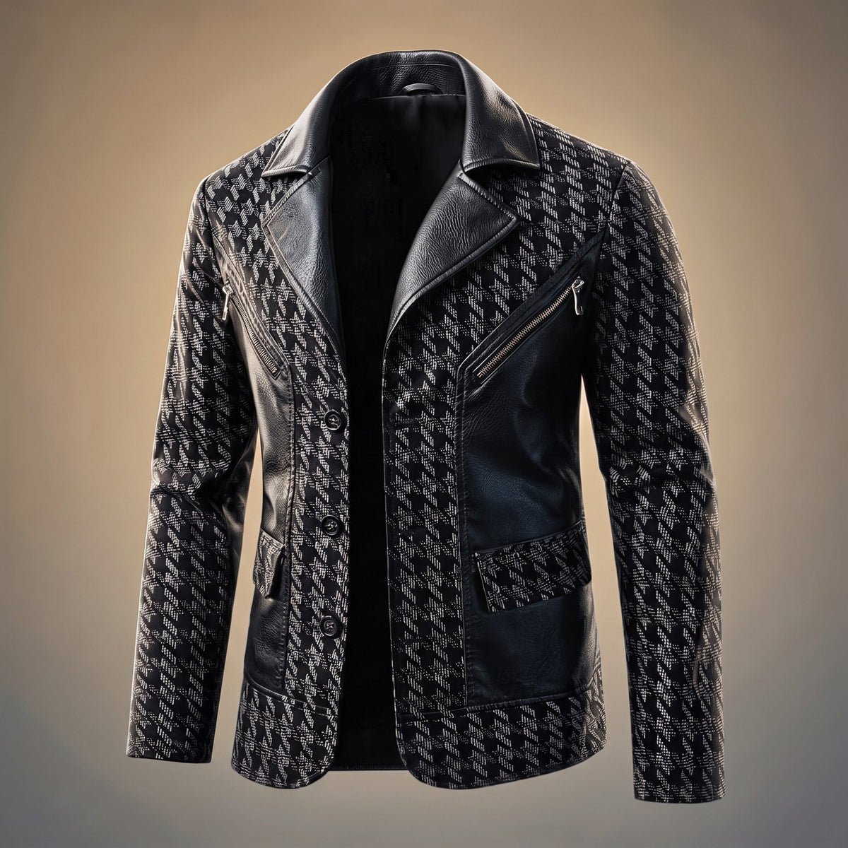 James - Men's Houndstooth Panel Jacket with Contrast Sleeves