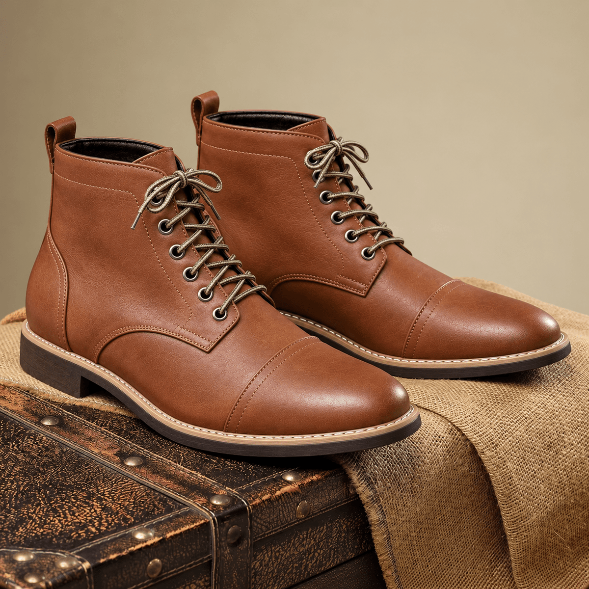 Jackson - Men's Lace-Up Cap Toe Stacked Heel Ankle Boots