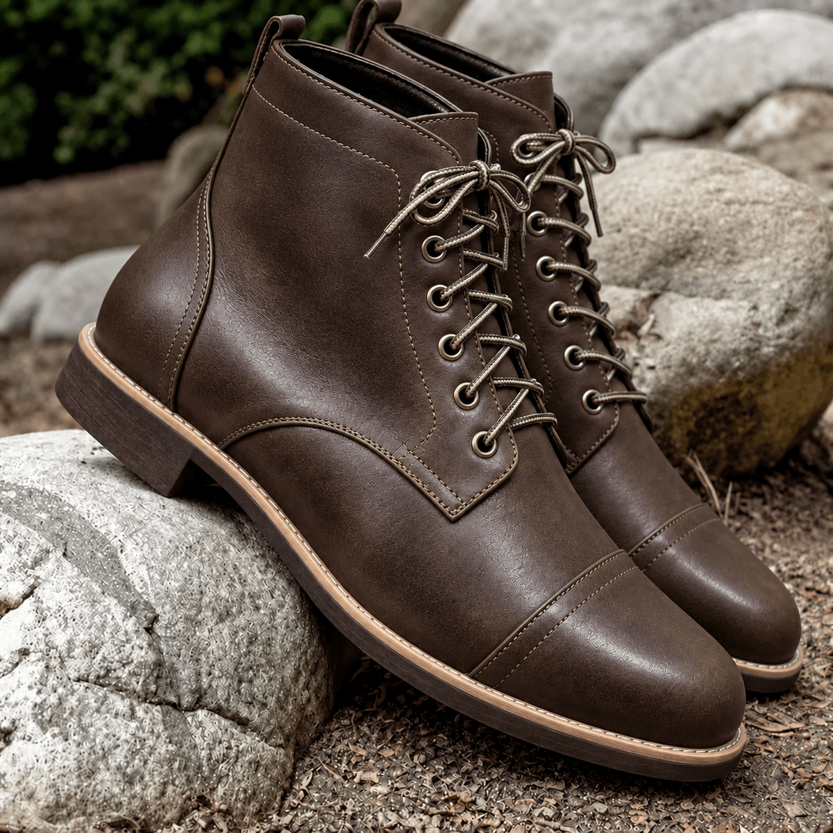 Jackson - Men's Lace-Up Cap Toe Stacked Heel Ankle Boots