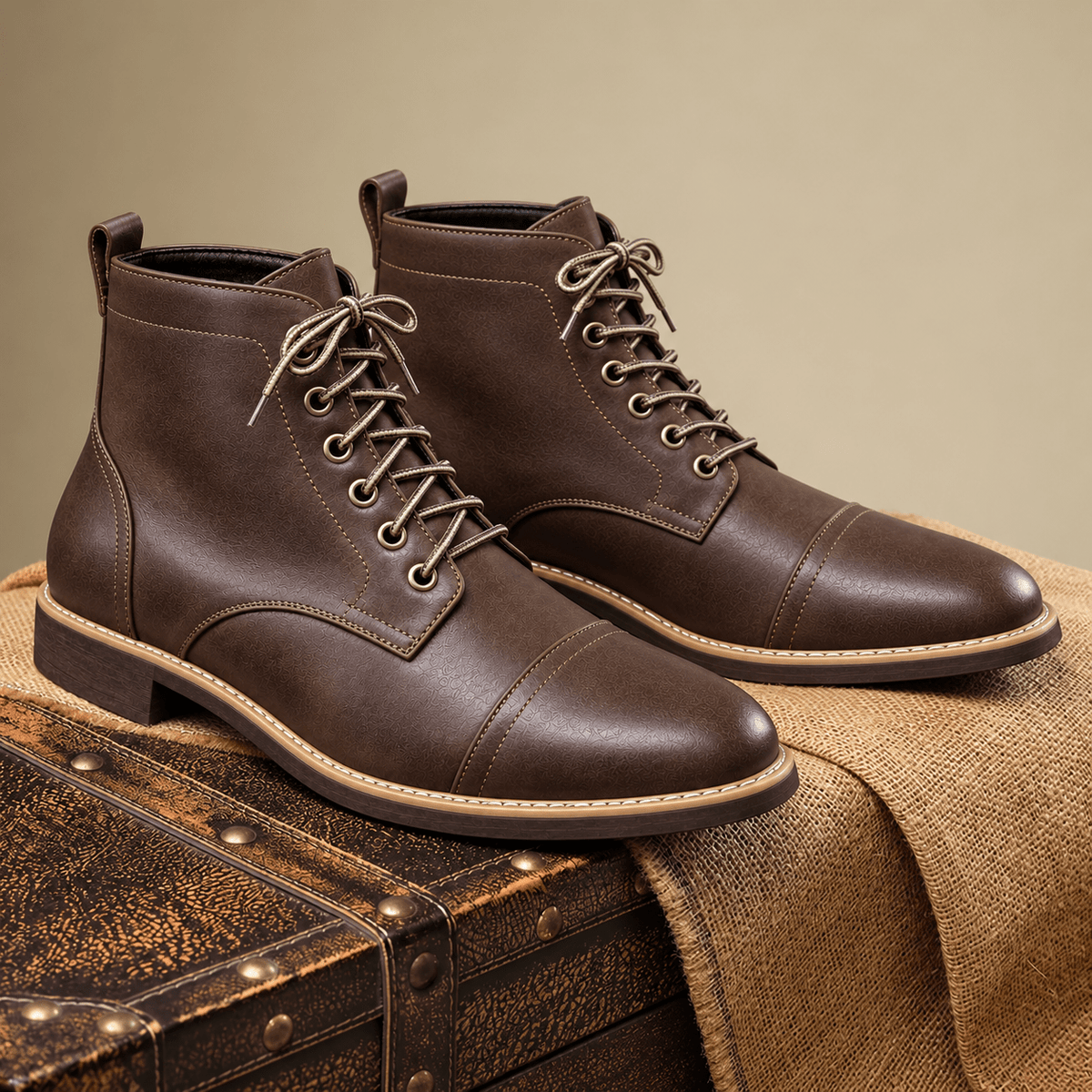 Jackson - Men's Lace-Up Cap Toe Stacked Heel Ankle Boots