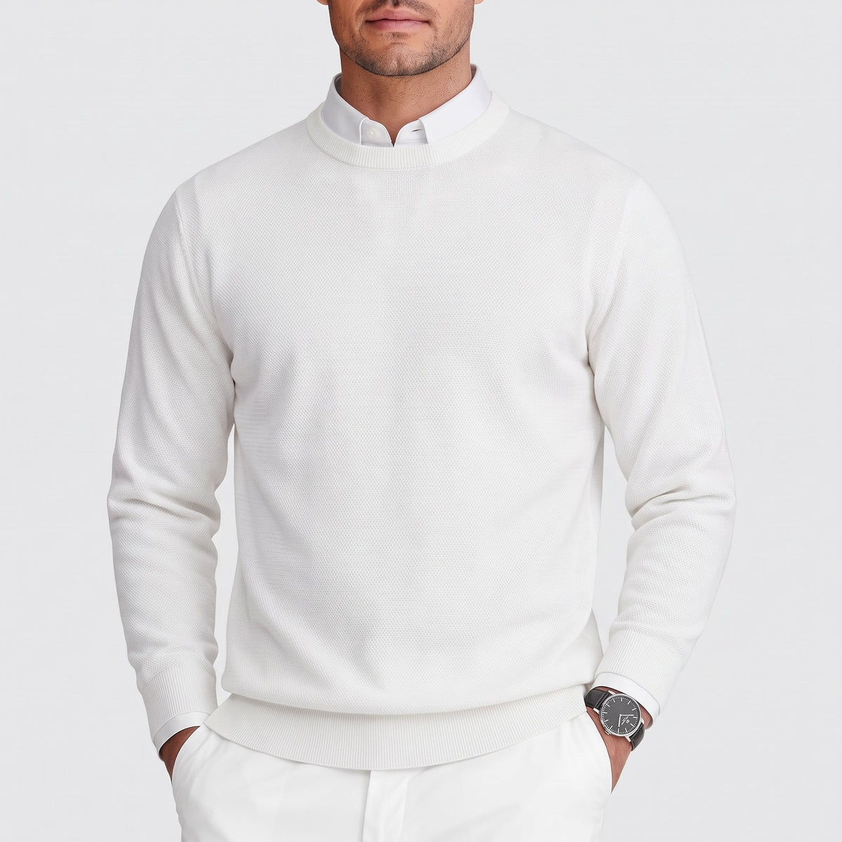 Arthur – Men’s Mock Layered Collar Knit Sweater