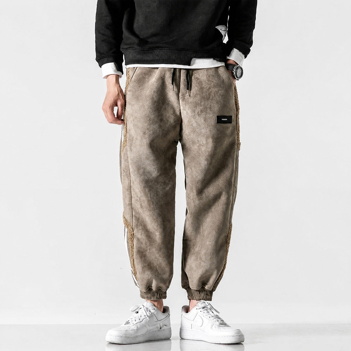 James - Men's Sherpa-Lined Striped Cargo Joggers with Elasticated Cuffs