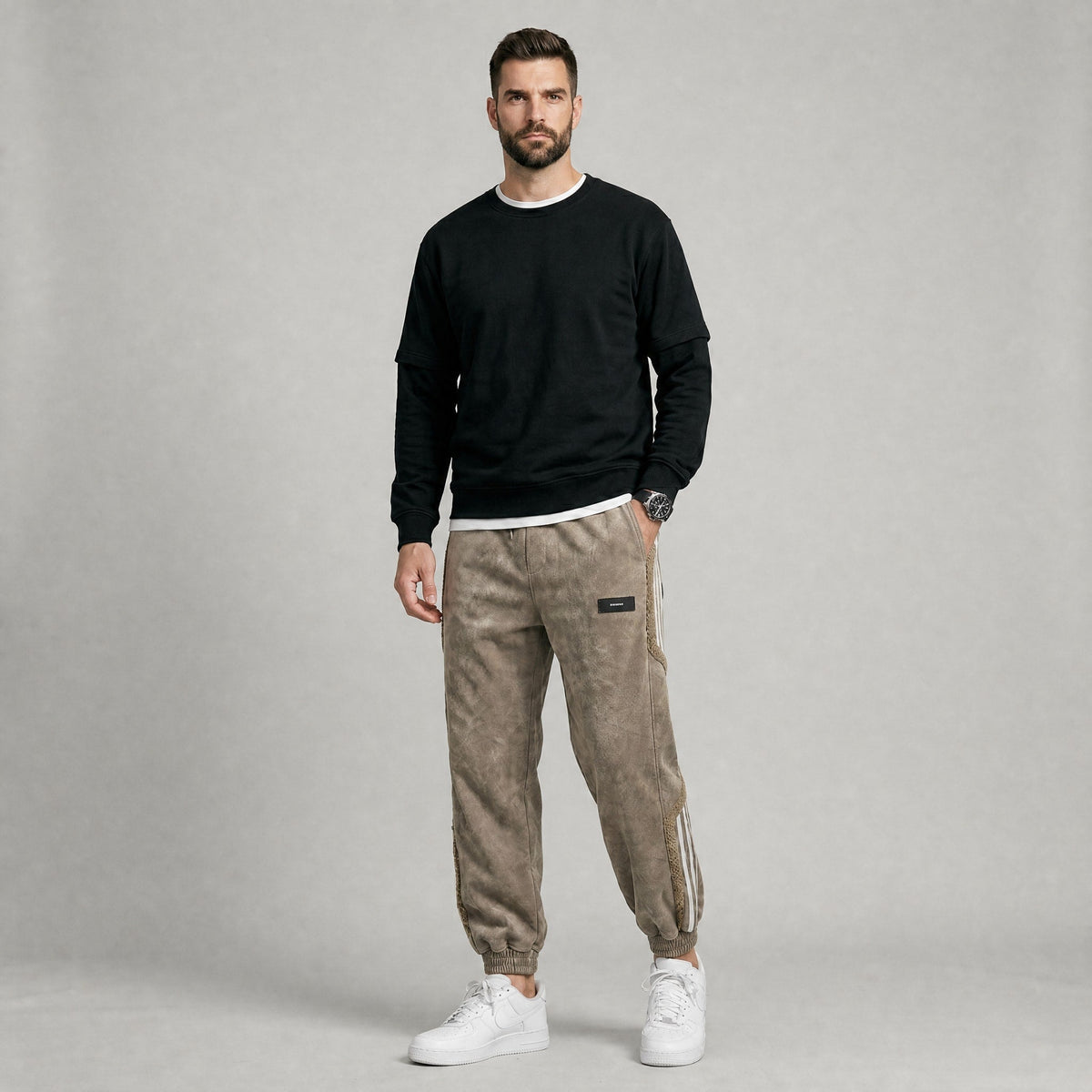 James - Men's Sherpa-Lined Striped Cargo Joggers with Elasticated Cuffs